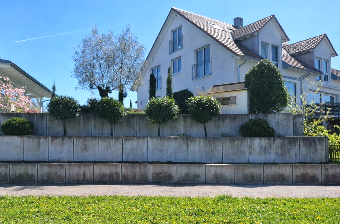 Terrasse vor der Reinigung - schmutzig und veralgung
